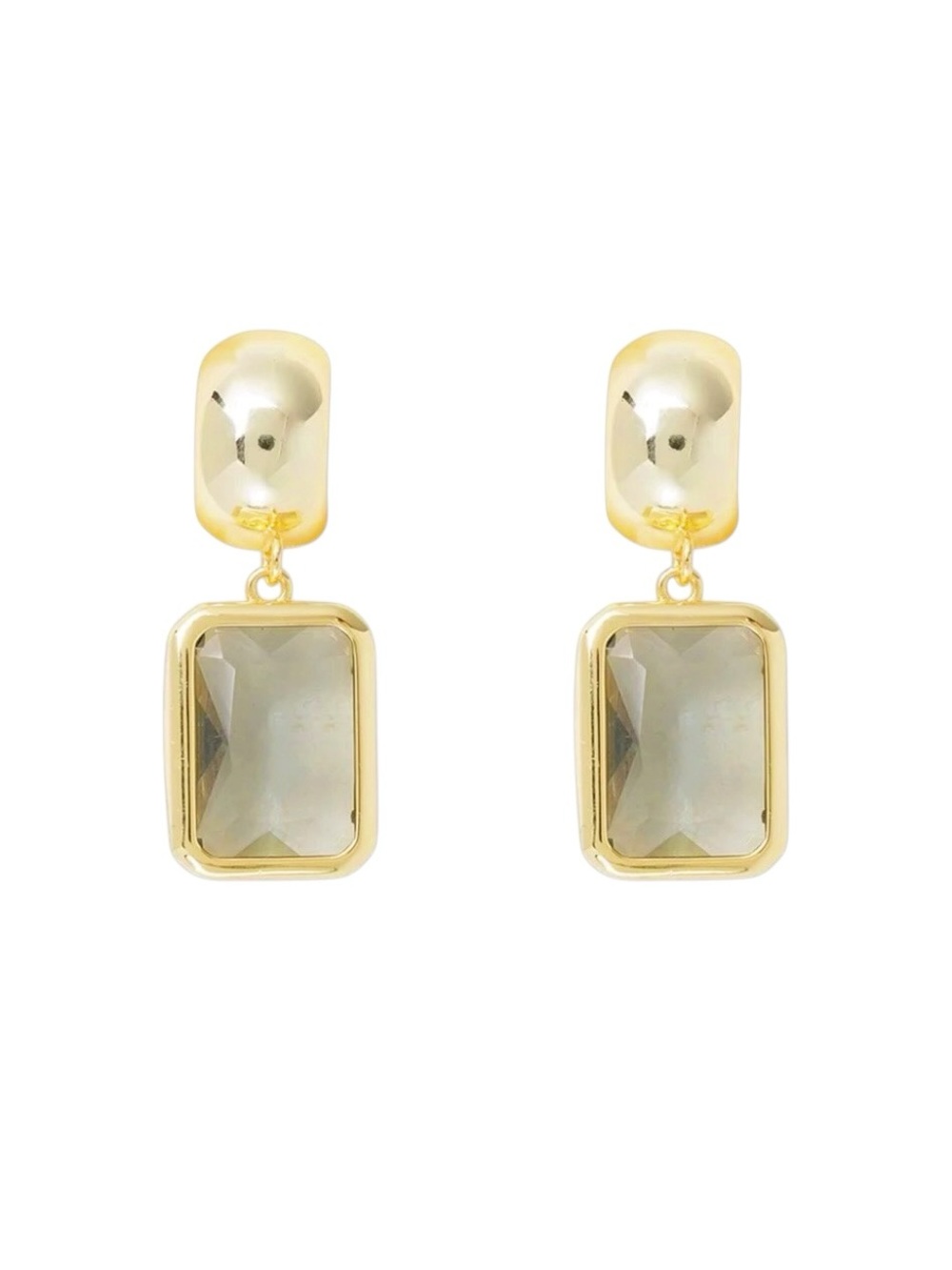 Amanda Blu Gray Rectangle Cubic Zirconia Rhinestone 18K Dipped Gold Earring